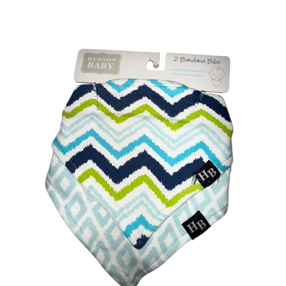 Hudson Baby Chevron Bandana Bibs - Blue and Green 2 Pack